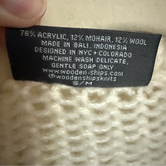 Wooden Ships Pom Pom Sleeve Open Front Cardigan Sweater Cream Size S/M - Picture 8 of 8